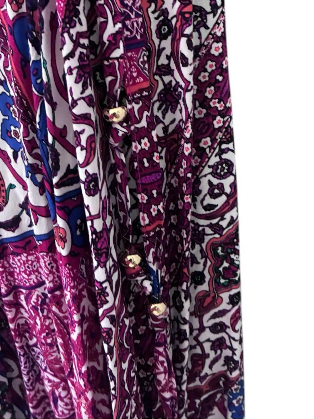 Calvin Klein Boho Patchwork Purple Blue Pink Paisley Faux Wrap Maxi Dress Sz 10 - Picture 5 of 10
